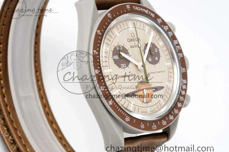 0418 Speedmaster Misson To Saturn 1:1 Best Edition Beige Dial On Nylon Strap Quartz Casual 7861
